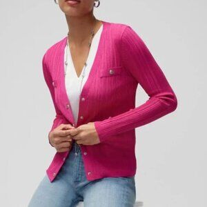 White House Black Market Hot Pink Ribbed Button Cardigan